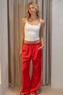 Leopard Stripe Track Pants - Red