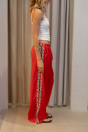 Leopard Stripe Track Pants - Red