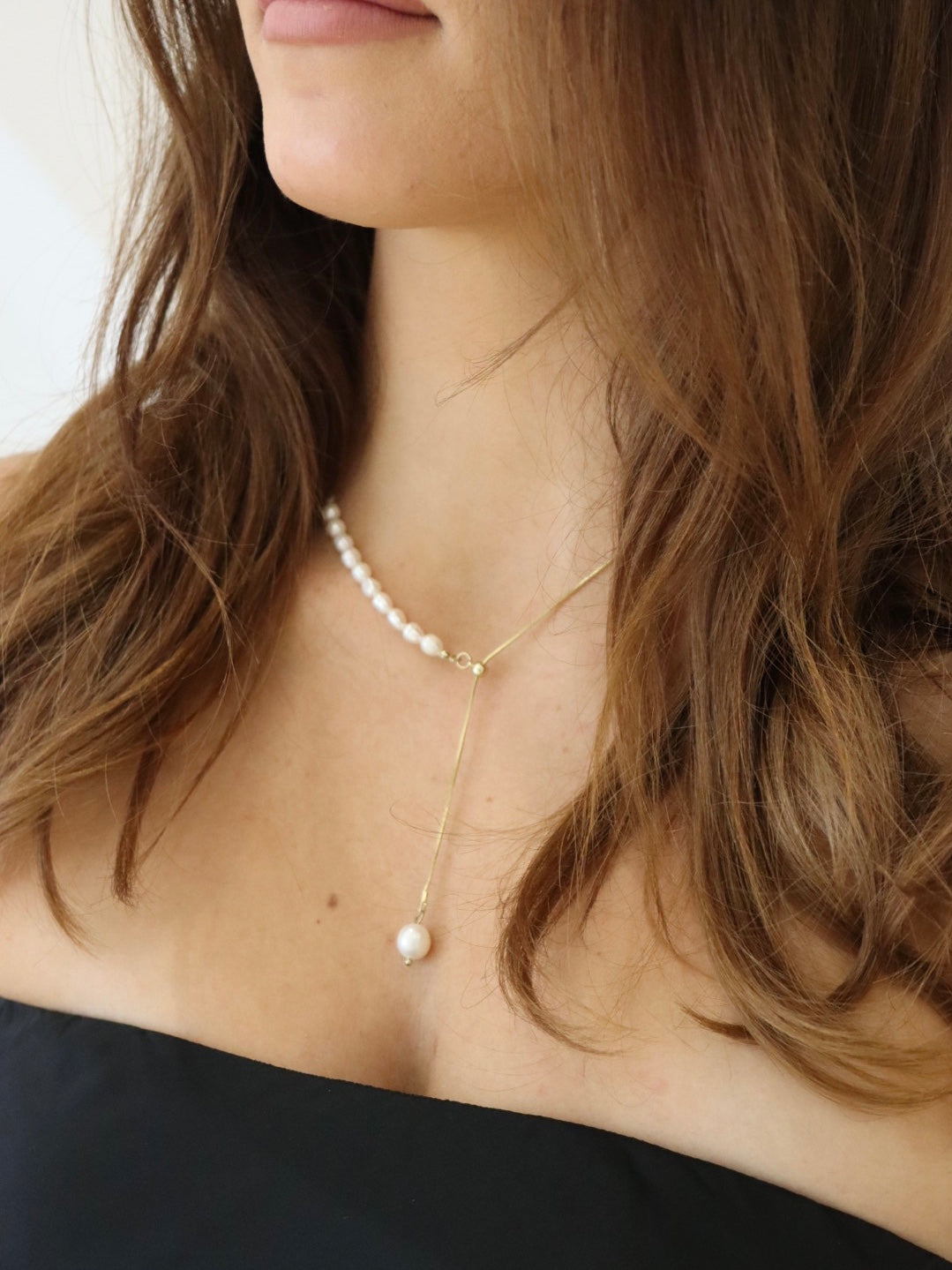 14K Pearl Drop Y-Necklace | Royal Chain Group